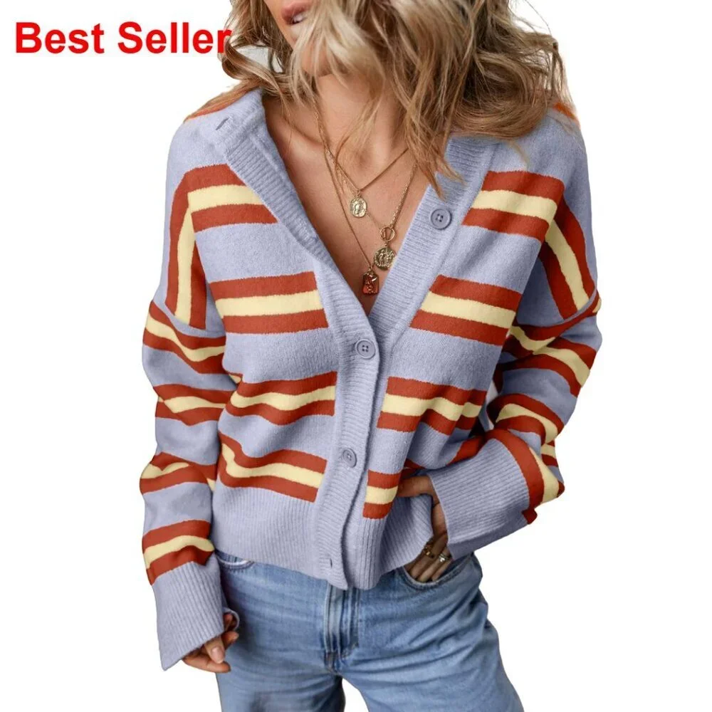 Lightweight Cropped Cardigan Sweater, Chunky Knit, V-Neck, Open Front